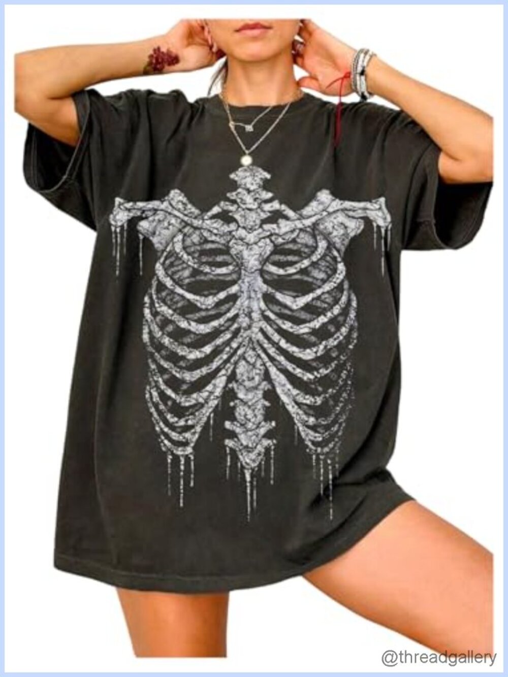 Women's Oversized Skeleton Graphic Tee Grunge Gothic Halloween T-Shirt